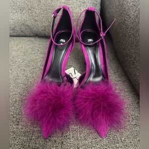 NWT Zara Women's Vibrant Purple Feathered Heels